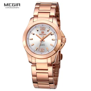 Megir Women's Analogue Quartz Watches Fashion Stainless Steel Strap Dress Wristwatches for Ladies Girls Rose Gold 5006LRE