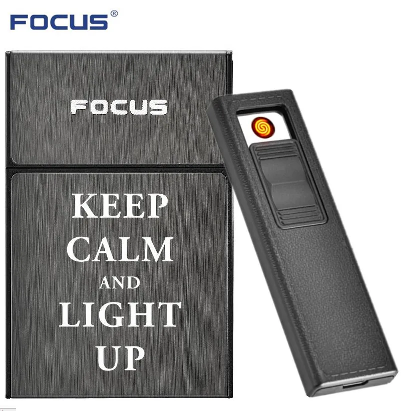 Keep Calm Black Чехол для прикуривателя FOCUS с Беспламенной съемной электронной зажигалкой ветрозащитный фонарь Зажигалка 20 шт. чехол для прикуривателя - Цвет: Keep Calm Black