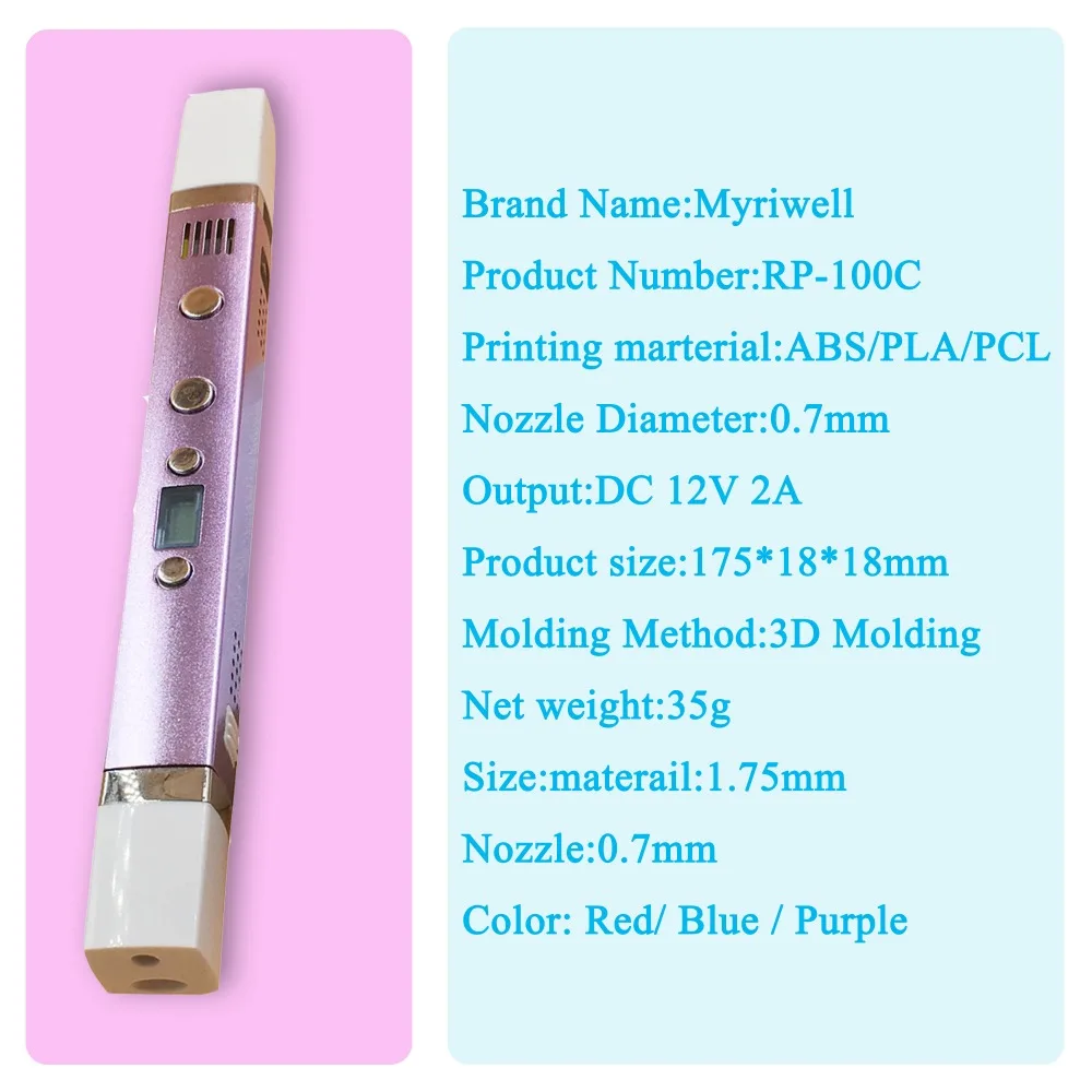 Myriwell 3D принтер Ручка печать для рисования 5 в 2 А USB Зарядка температура