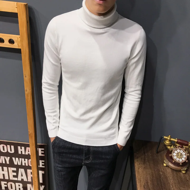 Мужской однотонный вязаный свитер повседневный классический теплый пуловер с