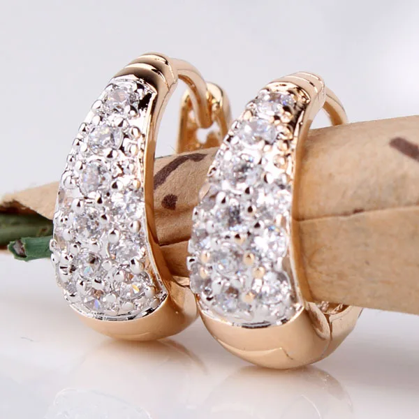 Серьги кольца с цирконом E112b золотого цвета белого 2017|zircon hoop earrings|hoop earringscrystal zircon |