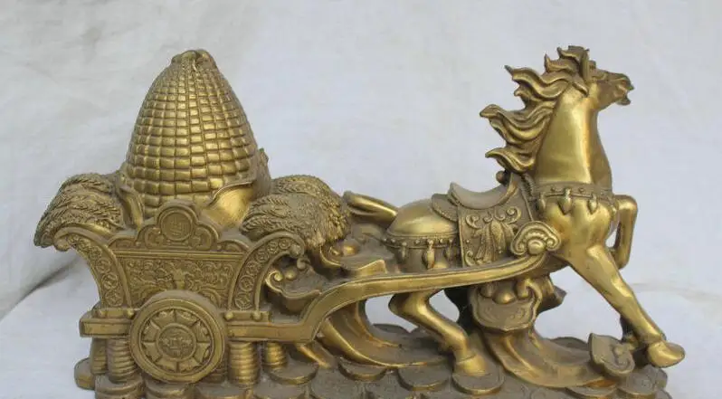 Details about 18&quot Chinese Folk Feng Shui Brass Horse Pull Corn Paddy Wealth Statue Sculpture | Дом и сад