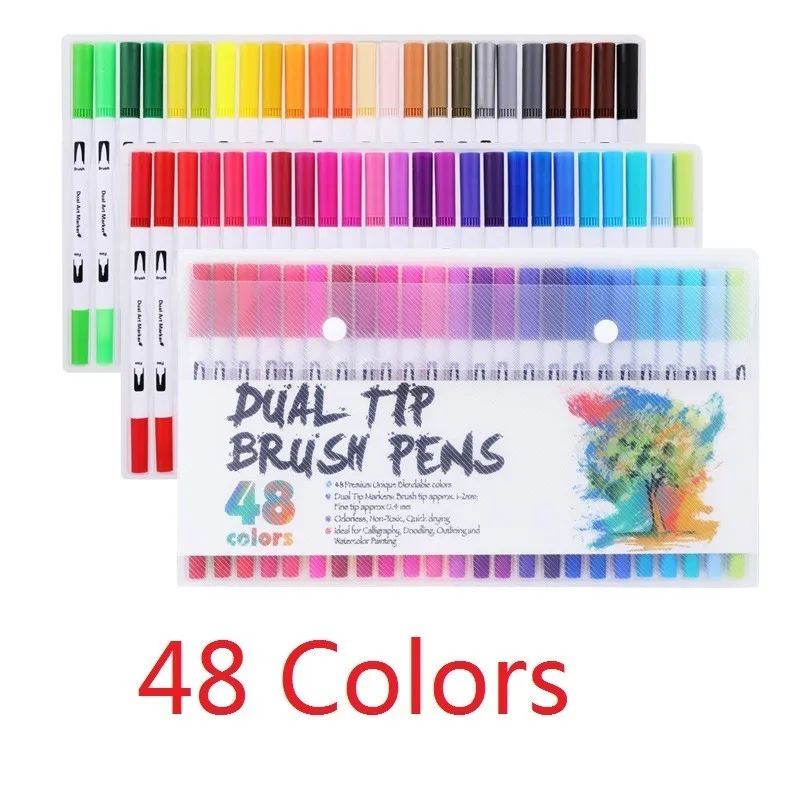 48-Colors-White 1 Набор цветов, тонкий лайнер для рисования акварельными маркерами, ручка для художественного творчества с двойным наконечником, кисточка, школьные принадлежности, канцелярские принадлежности 04350 - Цвет: 48-Colors-White