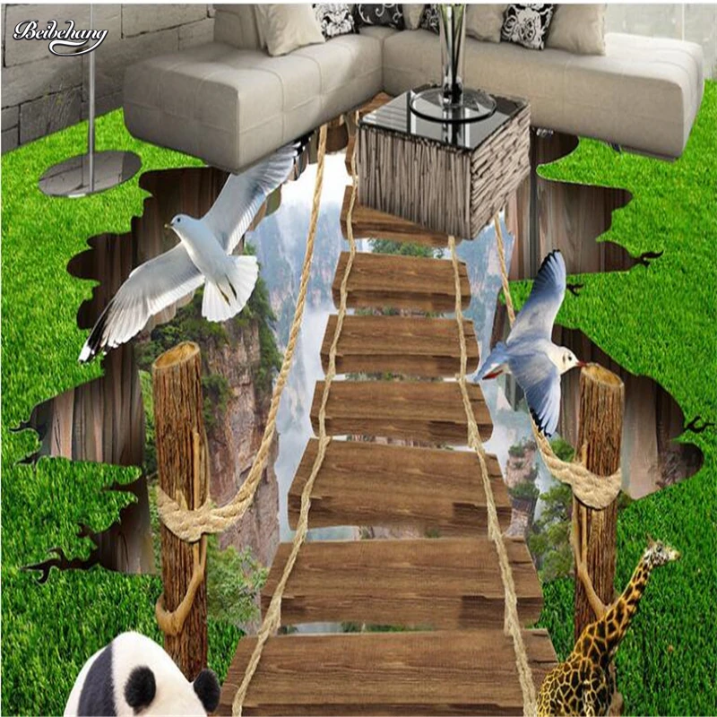 Большая 3d Роспись на заказ большой альпийский деревянный мост животное мир пол