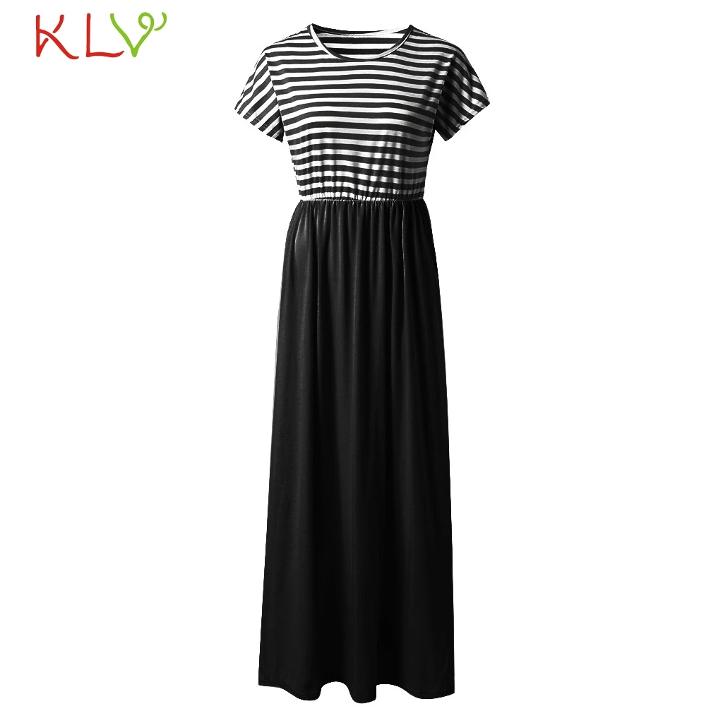 Длинное женское платье элегантное макси в полоску с карманом повседневное