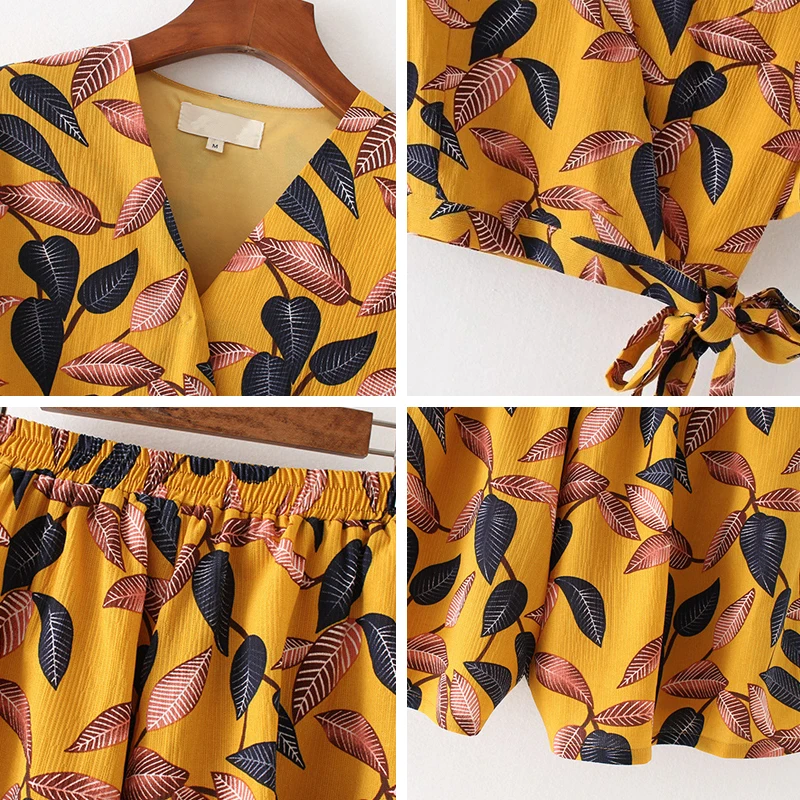 

Bella Philosophy 2018 women summer beach print shirt blouse shorts set