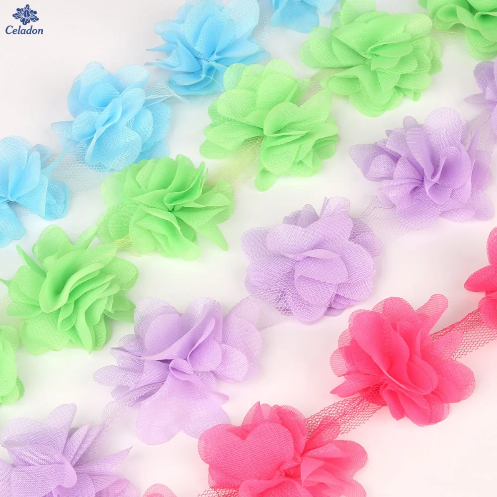 2 цветов ширина 5 см 3D шифоновые цветы кружевное украшение для платья кружевная