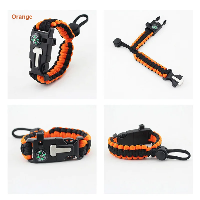 ORANGE Выживания Паракорд Браслет Открытый Кемпинг-параккорд парашютный шнур выживания Аптечка браслет веревка с компасом свисток - Цвет: ORANGE
