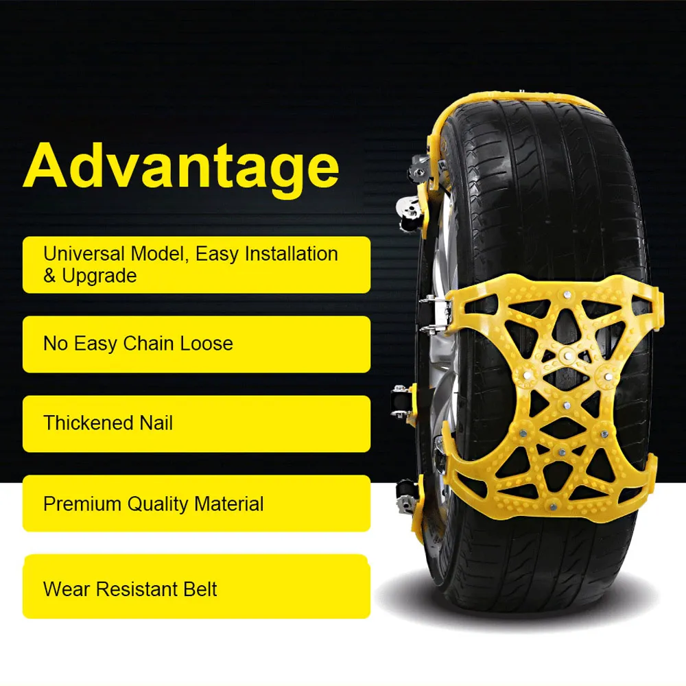 

6pcs Car Anti-skid Tire Chain Workable For 165-275mm Tire Width Send Wrench Snow Shovel Gloves As Gift