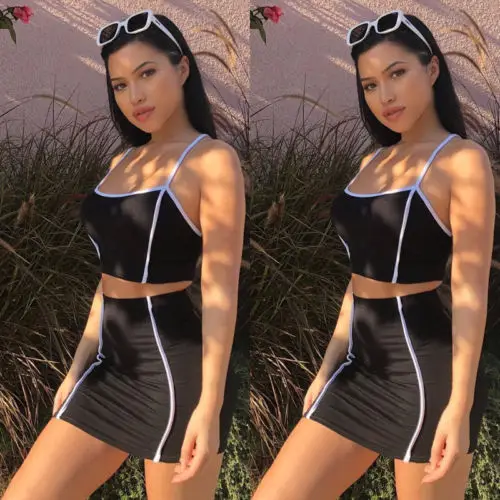 

Women Clothing 2pcs Summer Tank Top + Mini Pencil Skirt Party Bodycon Outfits Sets HOT 2018 Casual