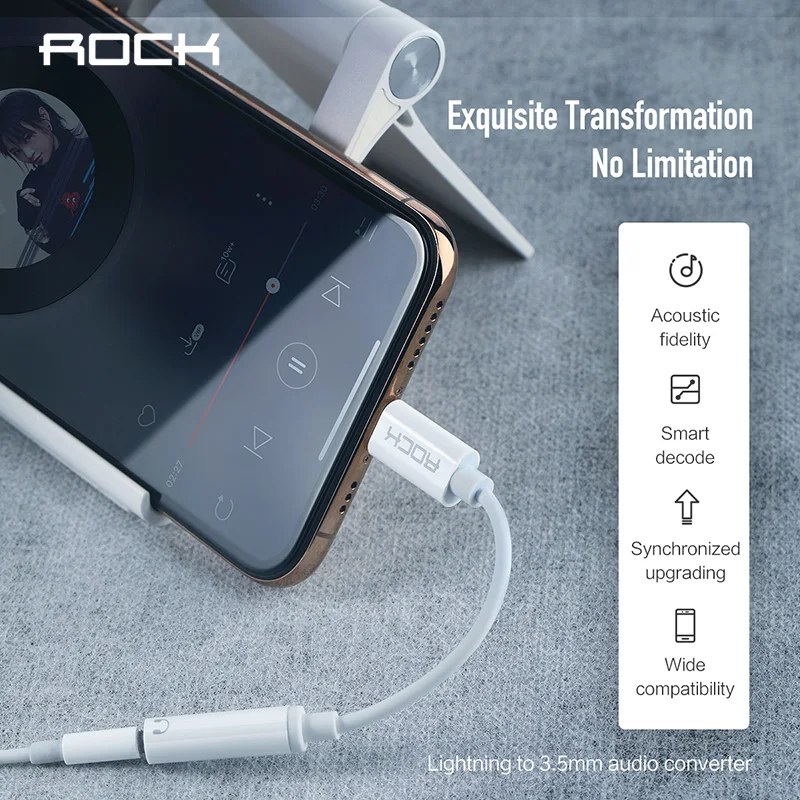 Аудио кабель ROCK 3 5 мм для iPhone разветвитель зарядки с Lighting на Удлинительный iphone 7 8 X