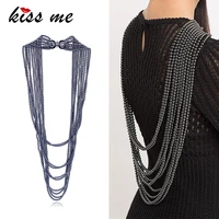 kiss me luxury body shoulder chain necklace party new black imitation pearls maxi necklace brand jewelry