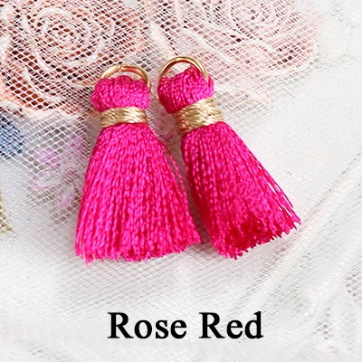 rose red 50 шт./лот, l23мм, мини, маленькая нить, полиэстер, шелк, кисточки, разноцветные шармы, для рукоделия, серьги, Богемия, ювелирное изделие, бахрома, поставки - Цвет: rose red