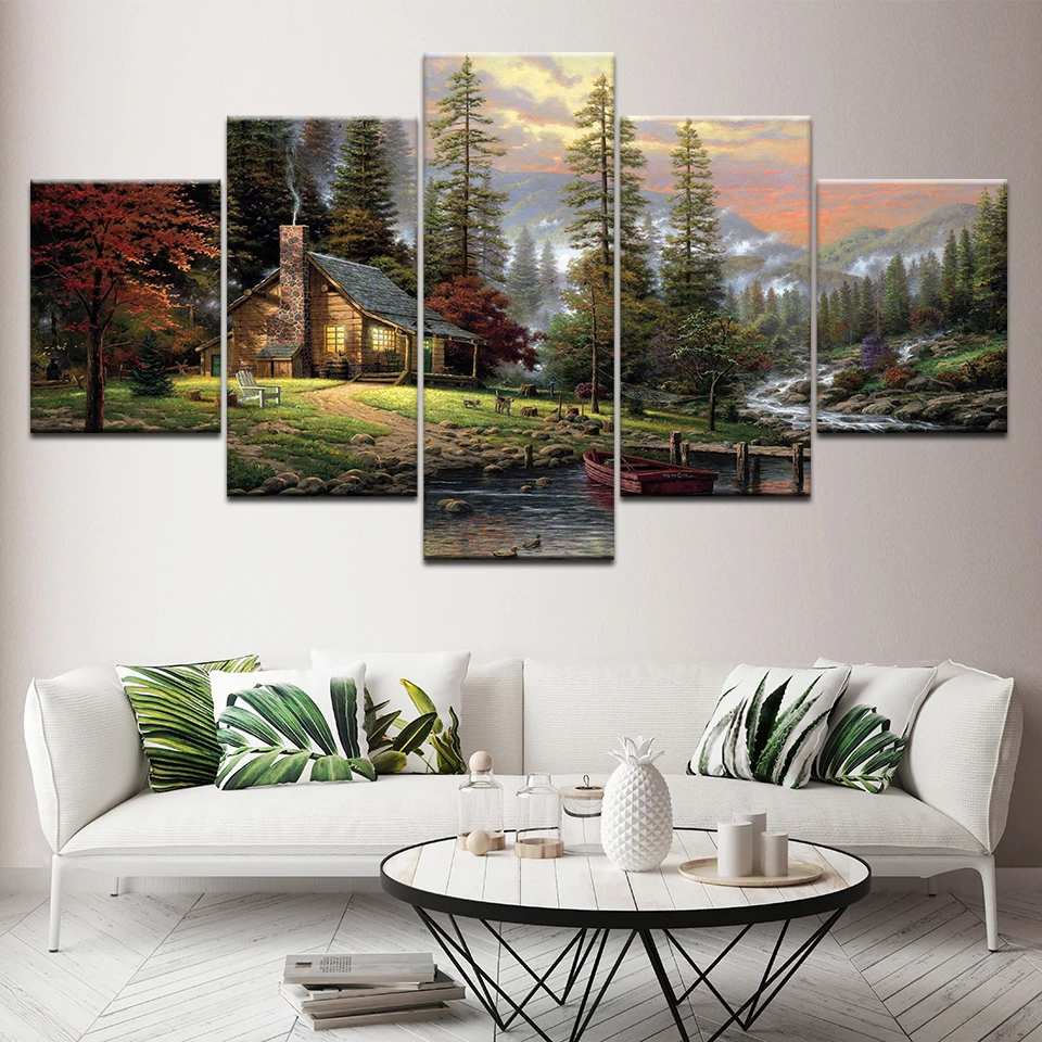 5 шт. обои с изображением леса и рек пейзаж Художественная печать современный