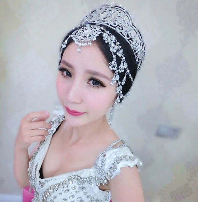 HIMSTORY роскошные свадебные Стразы тиара Корона кисточкой Свадебные аксессуары для