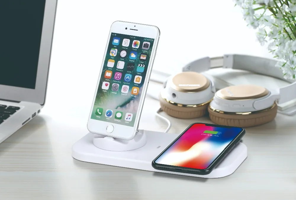 Беспроводная зарядная док станция с разъемом Lightning type C Micro USB Qi 4 в 1|Зарядные