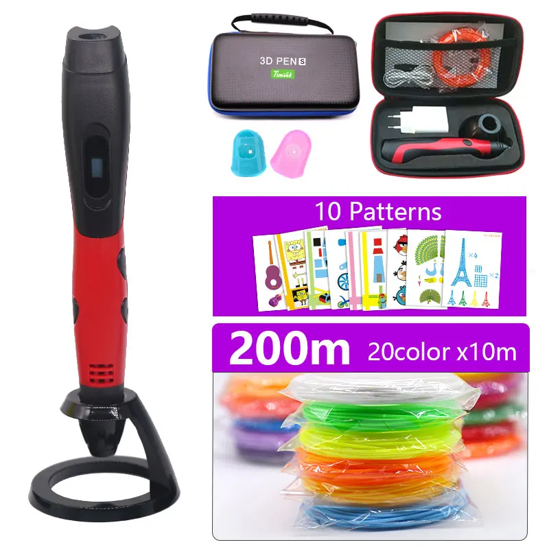 3D ручка с 200 нити Дети diy Рисунок пером 3D, литье, 5V 2A usb адаптер переменного тока, oled дисплей креативные образования, можете использовать paower банка