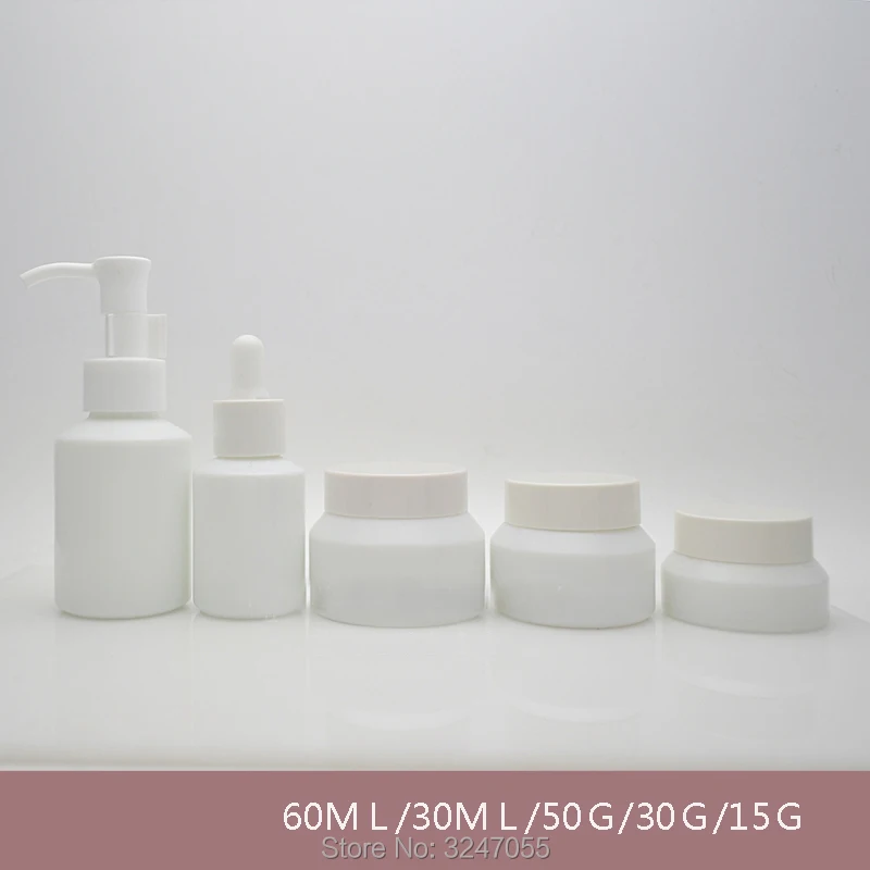 

10pcs/lot 60ML Empty Lotion Pump Bottle, 30ML DIY White Glass Cosmetic Dropper Container, 15G 30G 50G Elegant Glass Cream Pot