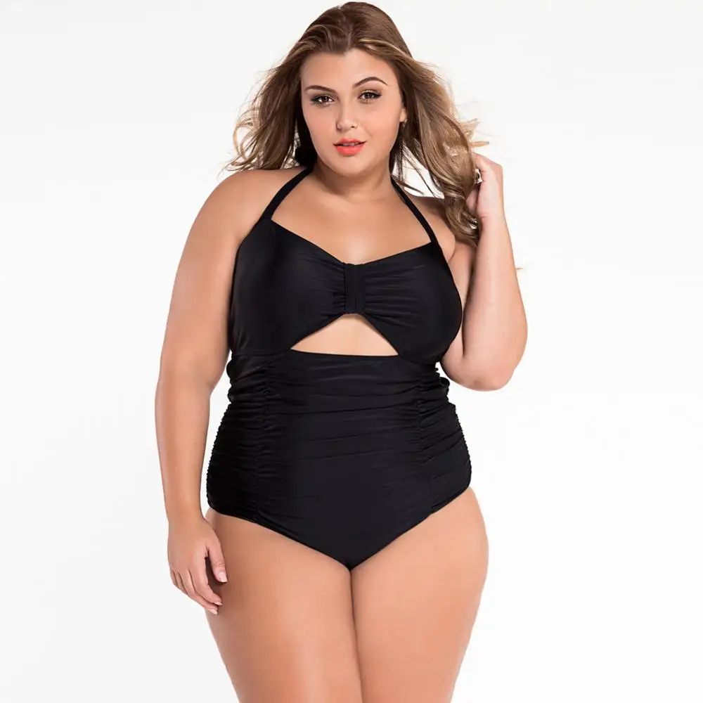 Plus Size Swimwear Women Bikini Set Swimsuits 2016 New Beach Padded Solid Vintage Retro Hollow Out Bathing Suits Swim Wear 5XL |