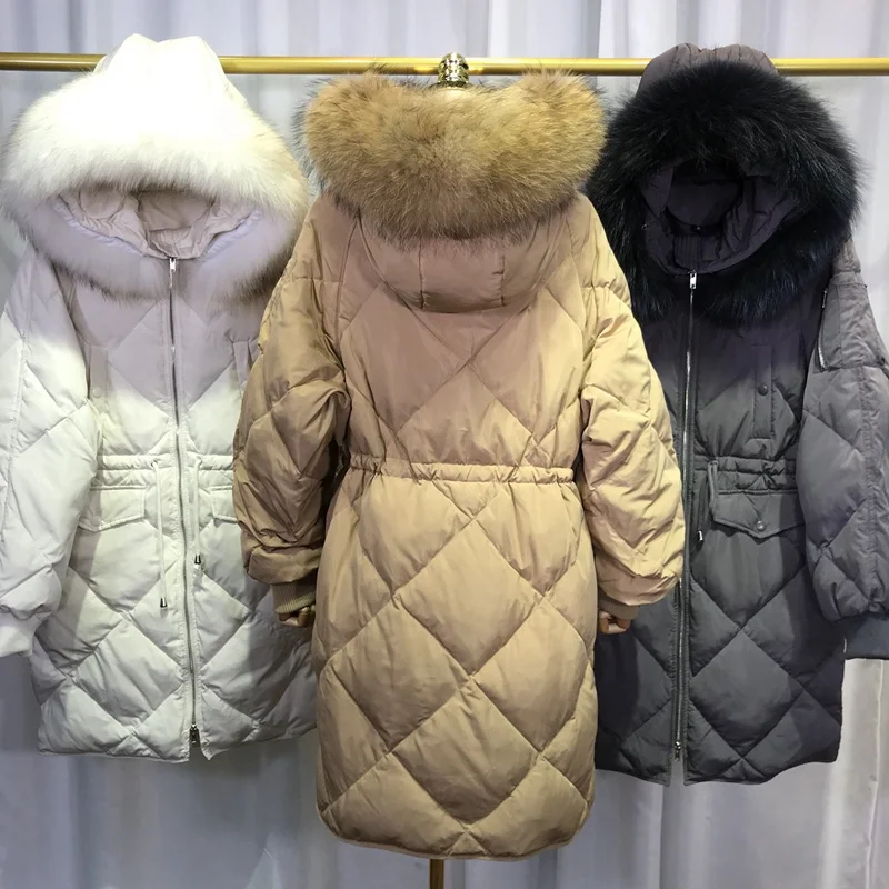 (TopFurMall) Европейская зимняя женская парка пуховые пальто 80% вниз Подлинная