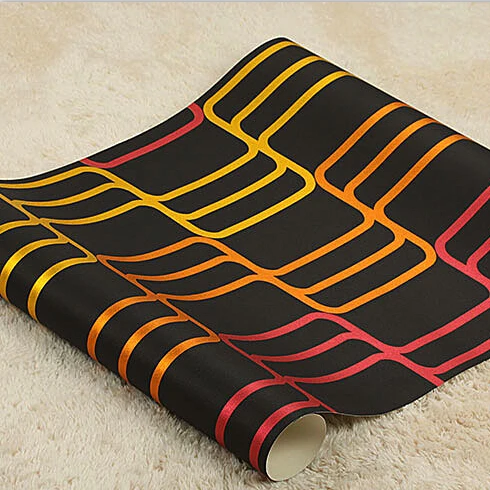 Модные черные художественные полосатые обои современные ПВХ коммерческие