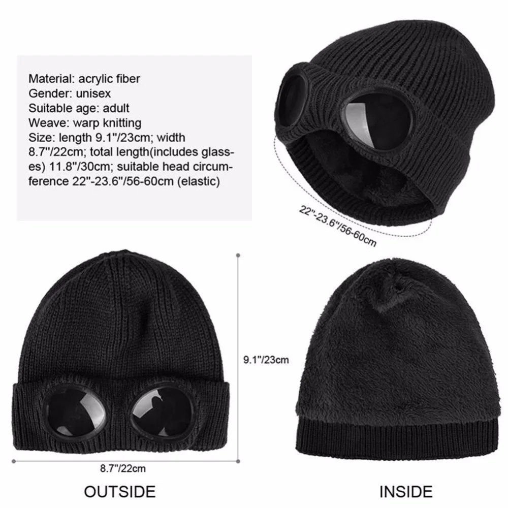 SYi Qarce,, однотонная зимняя вязаная шапка s Skullies Beanies, шапка для женщин и мужчин, Двойная съемная Кепка для очков, NM137-39