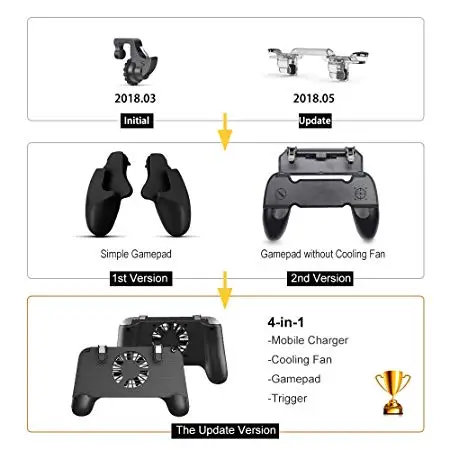 Мобильный контроллер с портативным зарядным устройством и вентилятором охлаждения, триггером PUBG, джойстиком, кнопкой огня и ручкой для Android и iOS.