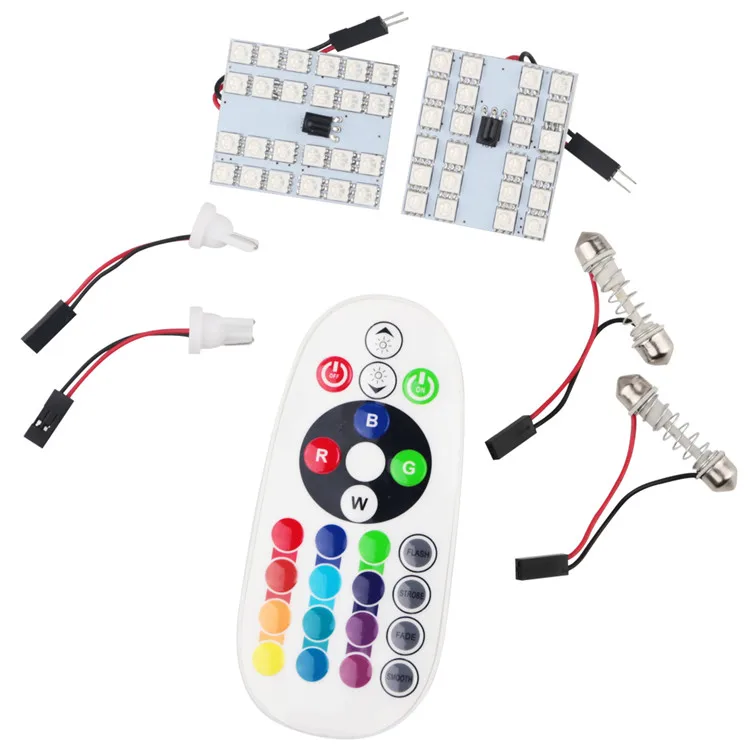 24LED T10 5050 SMD 16 цветов RGB светодиодный автомобильный светильник с картой для чтения в салоне автомобиля, купол, фестон, пульт дистанционного управления, вспышка/стробоскоп - Испускаемый цвет: 24LED