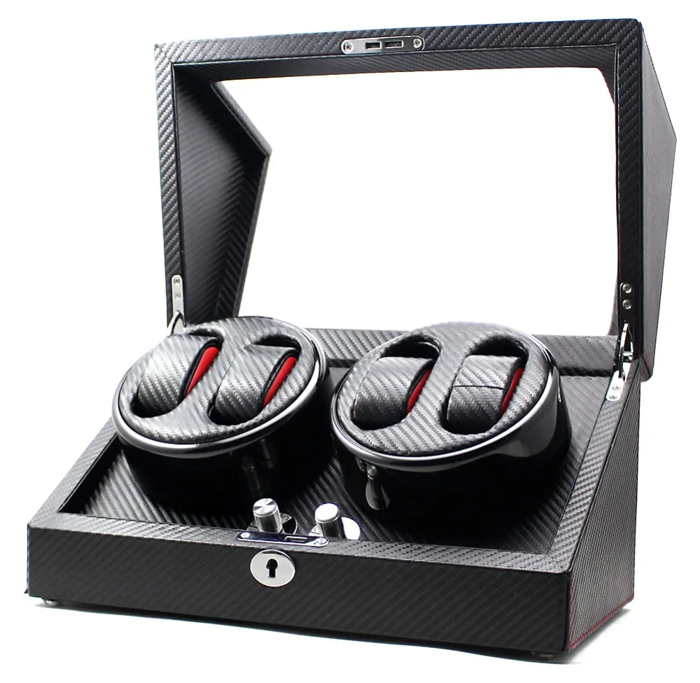 Верхний бесшумный двигатель 4 + 0 автоматическая намотка для часов из углеродного волокна Черная|watch winder|automatic