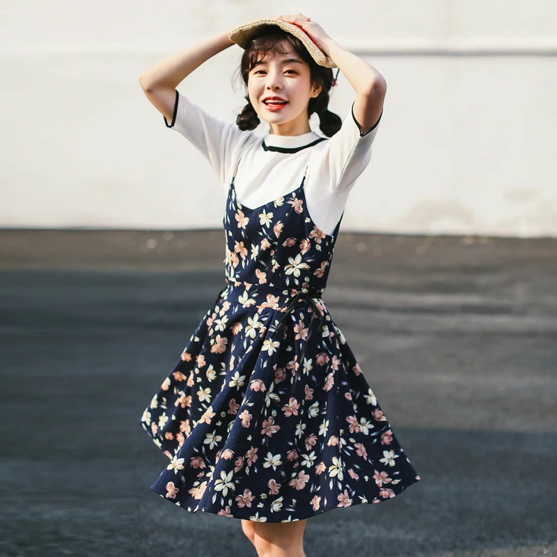 Прекрасный Ins Chic платье с цветочным рисунком для женщин платья девушка Kawaii Ulzzang