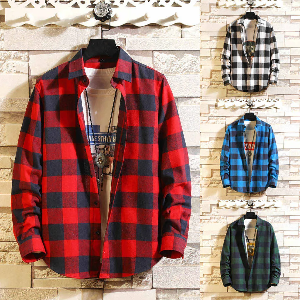 Красная и черная клетчатая рубашка, мужские рубашки, осень, модная Chemise Homme, мужские клетчатые рубашки, рубашка с длинным рукавом, Мужская блузка z0710