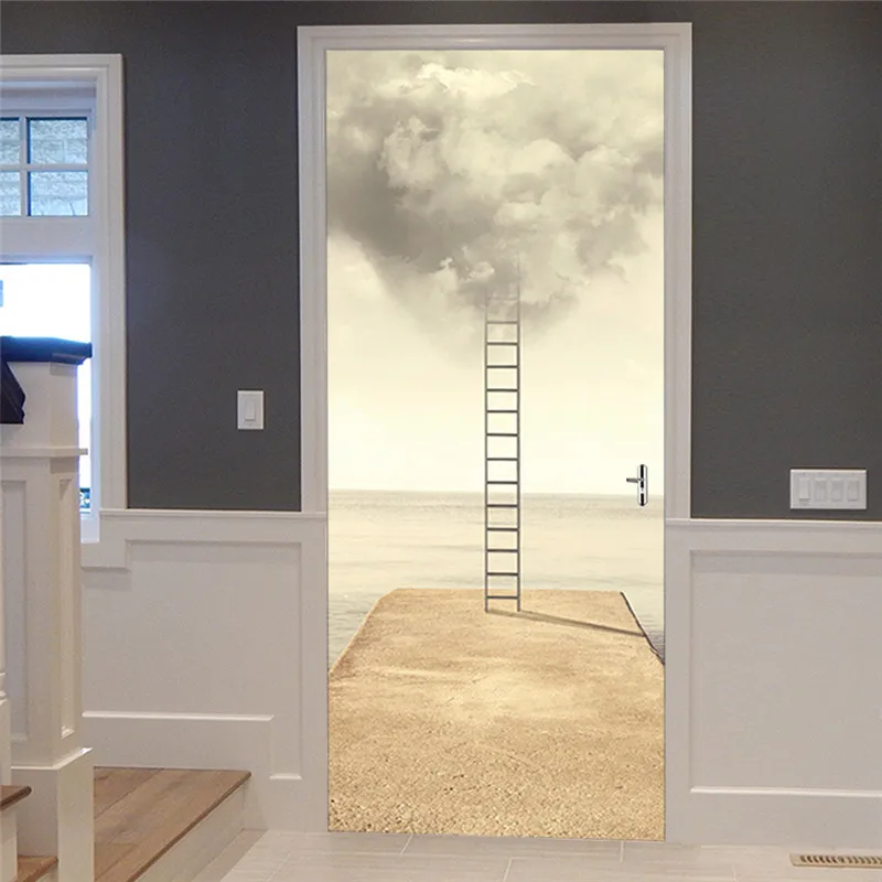 Фото 3d наклейка для двери настенная бумага облако лестница узор съемный постер