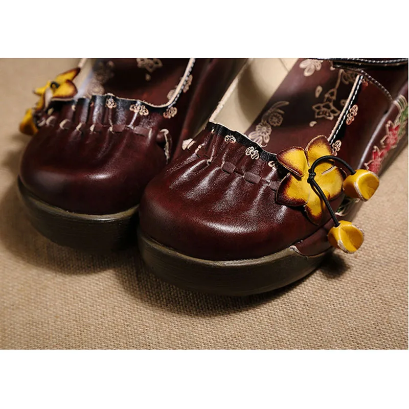 Яркие сандалии из воловьей кожи на толстой плоской подошве женские домашние