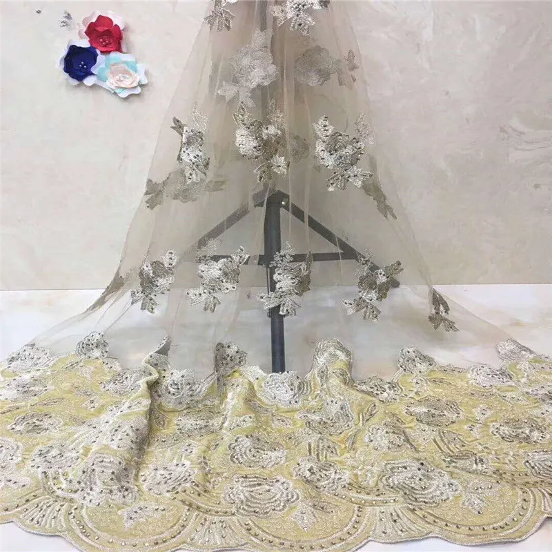 Нигерийская кружевная ткань 2018 Высококачественная французский тюль с камнями