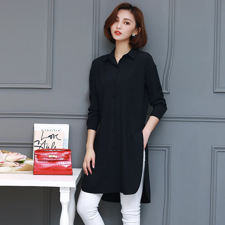 Рубашка женская с длинным рукавом и открытым швом повседневная длинная большого