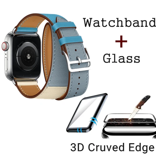 Bleu Lin Craie Bleu Ремешок из натуральной кожи с логотипом Herm для Apple Watch Series 5, 4, 3, 2, 1, 44 мм, 40 мм, сменный ремешок для наручных часов iWatch - Цвет ремешка: Bleu Lin Craie Bleu