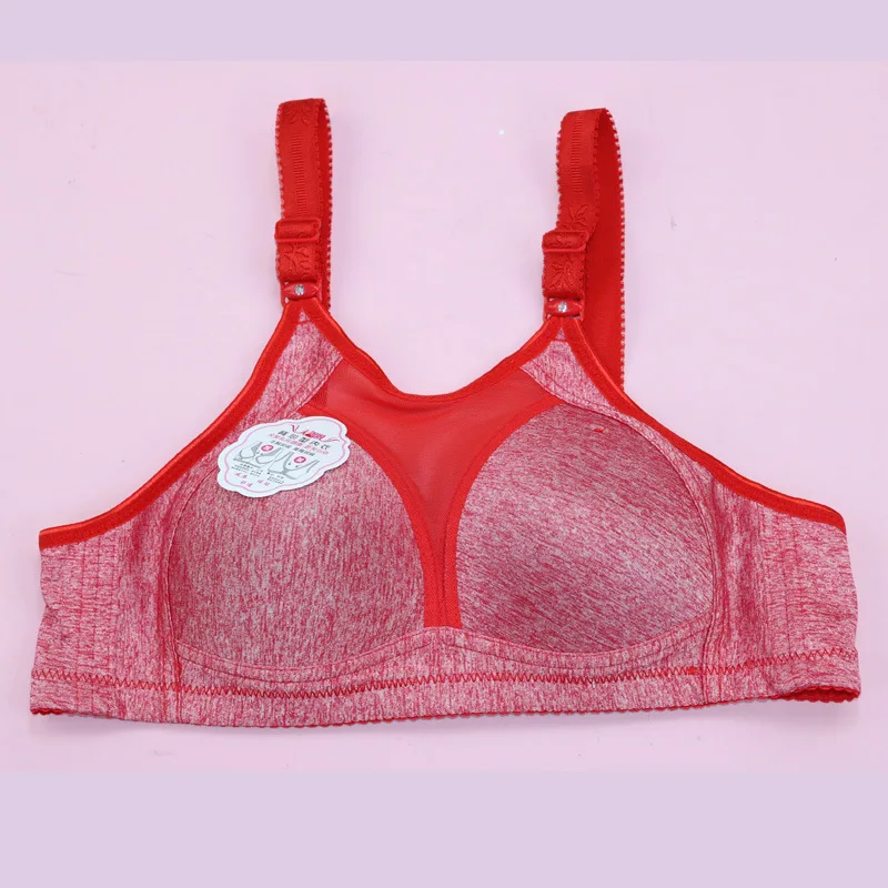red color OMHXZJ Мода среднего возраста Для женщин бабушка подарок Беспроводной размера плюс чаши CD регулируемые хлопчатобумажные бюстгальтеры тонкий удобный бюстгальтер NY23 - Цвет: red color