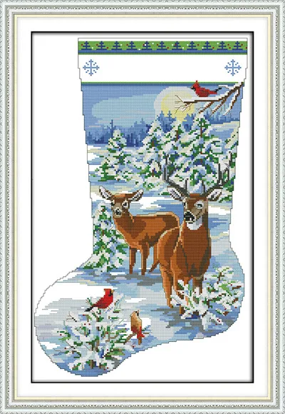 Elk Christmas Рождественский чулок-Рождественский канун Санта Клаус Снеговик Carols декор картины Счетный напечатанный на холсте DMC 14CT 11CT вышивка крестиком - Цвет: Elk Christmas