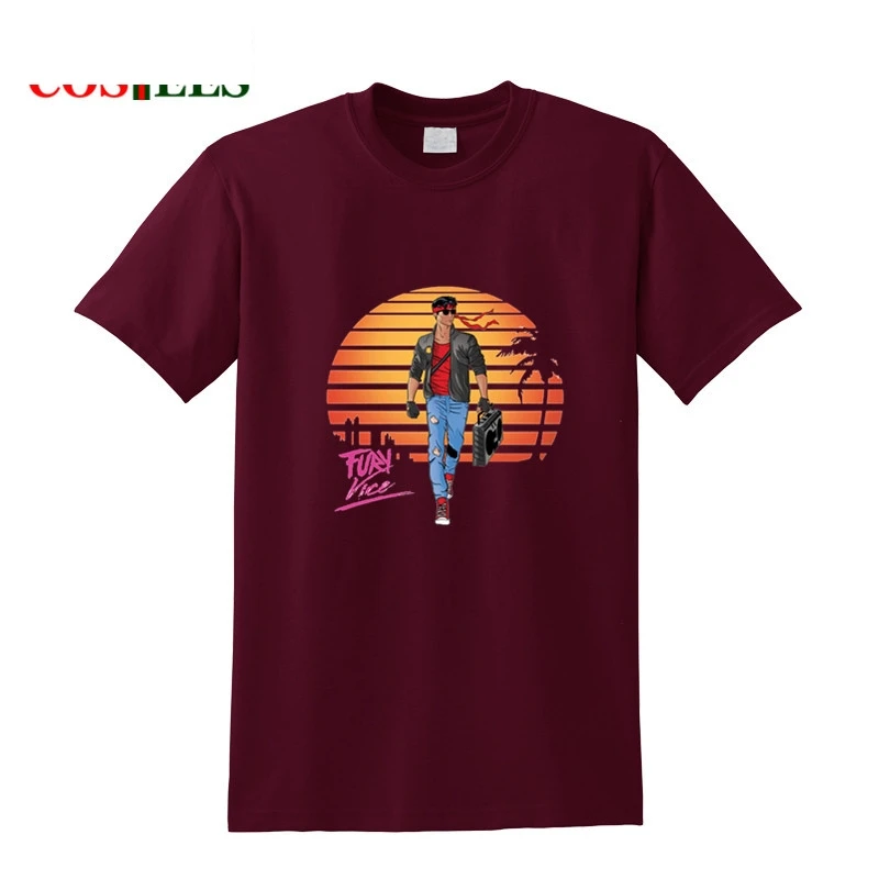 Japan style Kung Fury T shirt men hotline miami Vice T-shirt homme O-neck Short Sleeve Akira Motorcycle group team teeshirt | Мужская