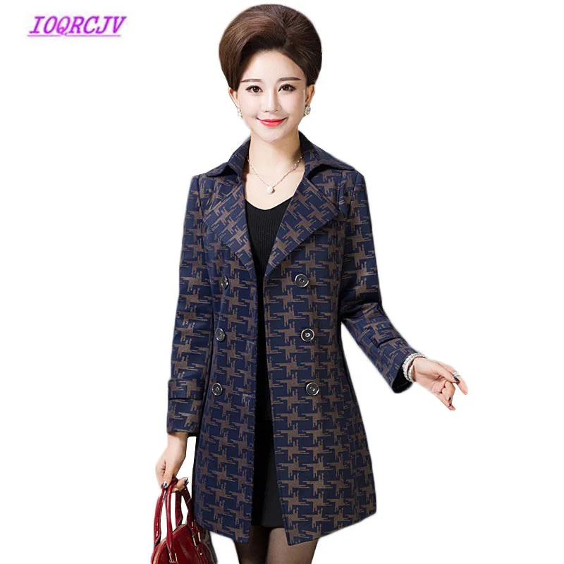 

Middle-aged Women's Coat New Spring Autumn Elegant Printing Windbreaker jacket Mother Long section Plus Size 5XL Outerwear W148