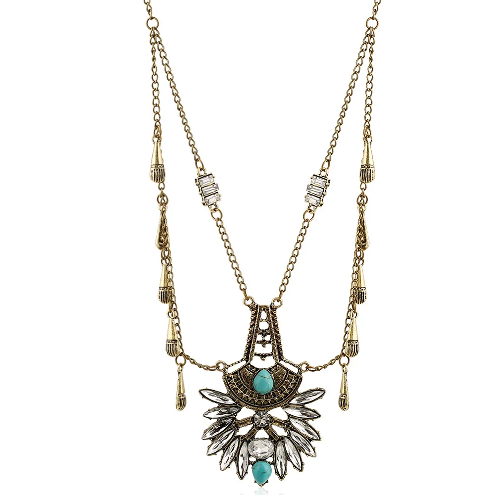 New Women's punk style multi-layer Pendant necklace chokers for women turquoise waterdrop resin alloy plated chain NZ0551-5 | Украшения