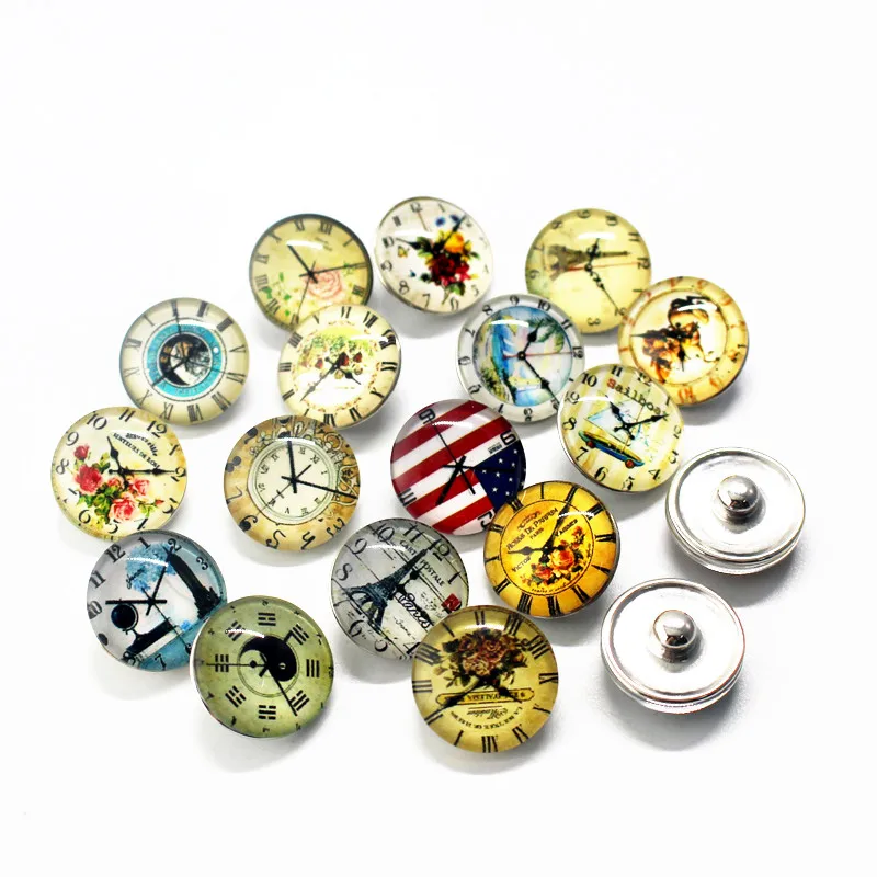 

50pcs/lot horologe Snap Button Print Famous Building 18mm Glass Snap Buttons Charms Fit DIY Replaceable Snap Bracelet Jewelry