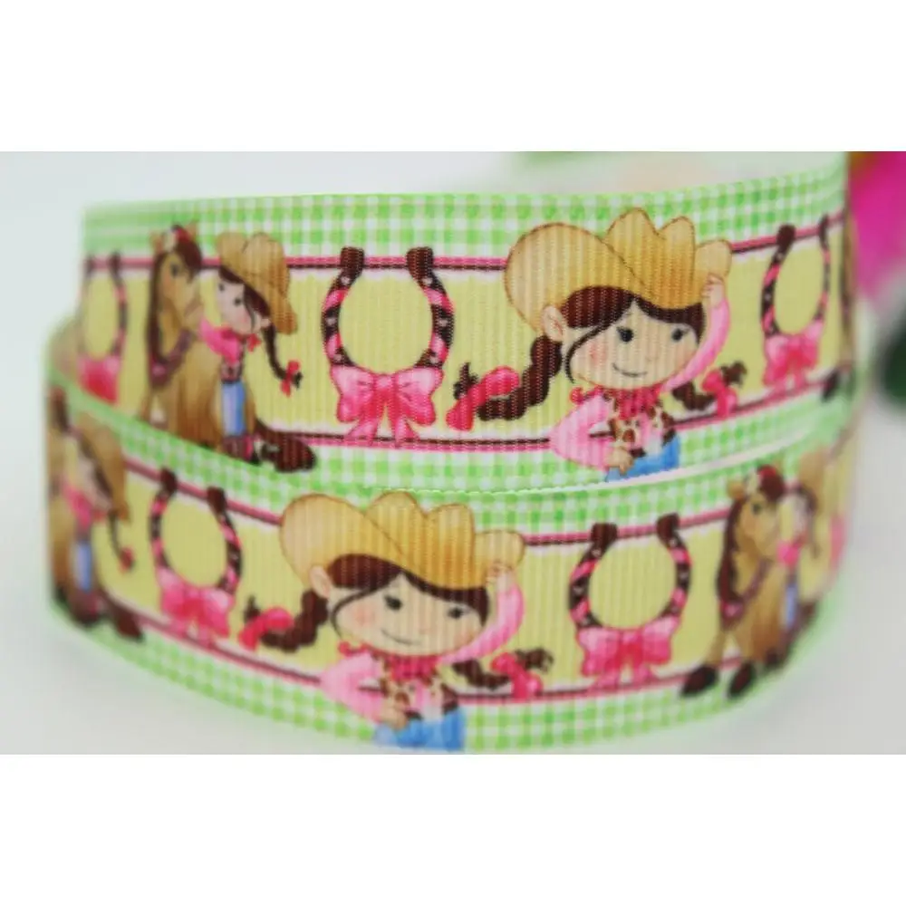 7/8 &quot22 мм Мультфильм Корова Девушки Зеленый Печатных Grosgrain Ленты Луки Diy