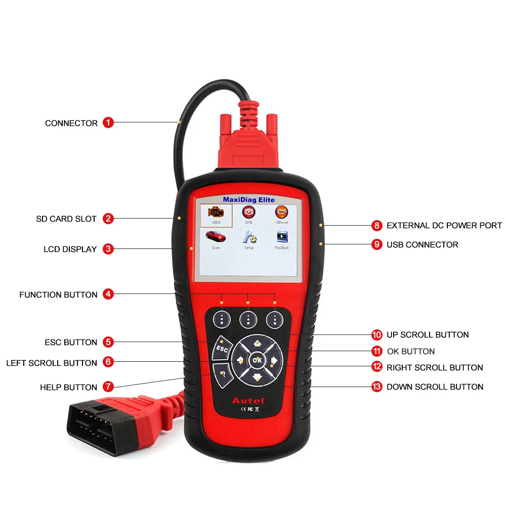 AUTEL MaxiDiag Elite MD802 OBD2 сканер Все системы Детектор автомобиля OBDII считыватель кода EPB