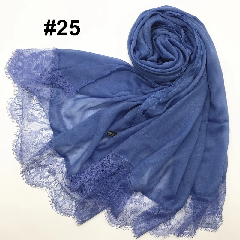 

30 colors Hot sale luxury floral lace edges plain solid shawl viscose muslim women hijabs fashion scarf Eid gifts 50pcs/lot