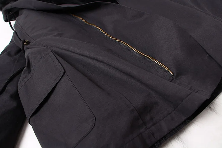 Женская парка с натуральным лисьим мехом черная длинная куртка в Корейском стиле