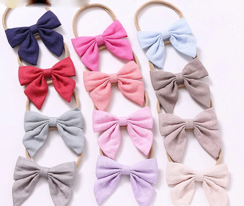 

Newborn Fabric Bow Headband,Solid Nylon Headband Knotted Hair Bows Stretch Elastic Headband For Girls Hair Accessories 30pc/lot