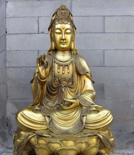 WBY 506 + Статуя Дракона Медь Гуань Инь богиня Гуаньинь Будда сидящий лотоса статуя