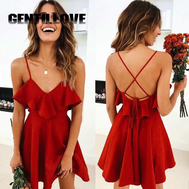 Gentillove женское сексуальное платье с открытой спиной летнее пляжное короткое