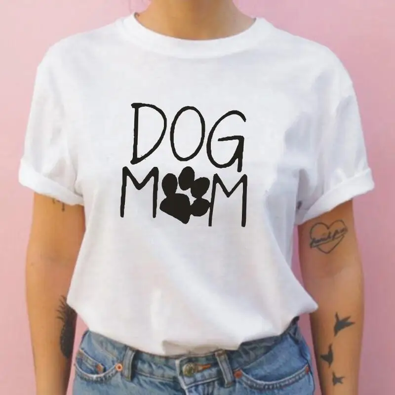 

Футболка женская с принтом собаки и мамы, повседневная смешная хипстерская рубашка с коротким рукавом, в стиле Харадзюку, на лето
